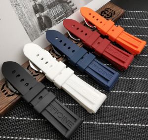 Silicone Rubber Watchband 22mm 24mm 26mm Black Blue Red Orange white watch band For Panerai Strap Waterproof watchband free tool