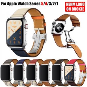 For Apple Watch Band Series 6 5 4 3 2 1 SE Genuine Leather Watch Band Strap with Original Logo on Clasp for iWatch 44 40 42 38mm