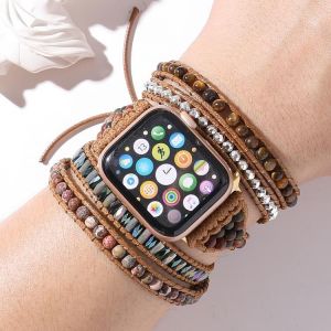Bohemian Watch Band Women Men Boho Bracelet Strap for Apple Watch Retro Mixed Natural Stones Jewelry Multi Wrap Bracelet Gift