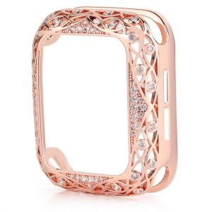 Carved Copper Women Luxury Bumper for Apple Watch Case 44/40mm 42/38mm Diamond Bling Metal Cover for iWatch Series SE/6/5/4/3/2