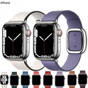 Modern buckle strap For Apple Watch band 45mm 41mmm 44mm/40m 42mm/38mm correa Leather bracelet iwatch series 5 4 3 6 SE 7 strap