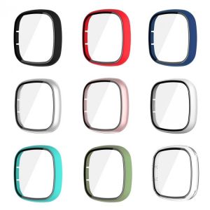 Tempered Glass Screen Protector for Fitbit Sensn/Versa 3, Full Hard PC Bumper HD Protective Cover for Fitbit Sensn/Versa 3 Watch