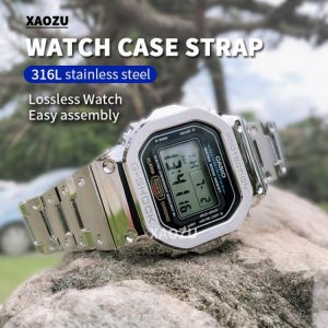 XAOZU 316L Stainless Steel Watchband Bezel/Case DW5600 G5600E GW5000Metal Strap  Watch Band GW5000 DW5035 with Tools for Silvery