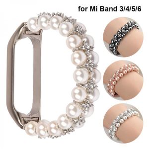 Girl Bracelet for Xiaomi Mi Band 6 Bands Wristband Elastic Wristband Strap for Mi Band 3/4/5 Jewelry Pearl Dressy Band Bling