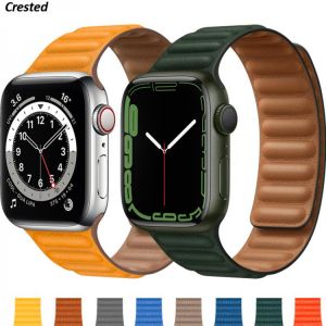 Leather Link For Apple watch band 44mm 40mm 45mm 41mm 38mm 42mm Magnetic Loop watchband bracelet iWatch serie 3 5 4 SE 6 7 strap