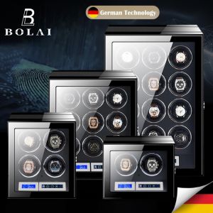 Fingerprint Unlock Watch Winder Top Luxury Brand Automatic Watch Box with LCD Touch Screen Wooden Watches Accessories Safe Box