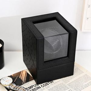 Black PU Leather Watch box Winder  Motor Auto Self Winding Wooden Cabinet Lacquer Rotate Watches Holder Watch winder