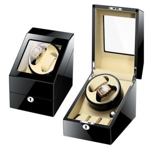 Melancy Black Automatic Watch Winder Rotator Holder Leather Double Watches Winding Storage Case 2+3 Display Organizer Silent