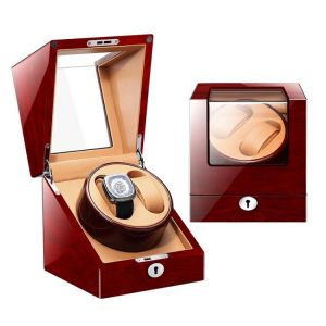 M&Q Luxury Watch Winder Box 2+0 Slots Wooden Brown Double Mechanical Watches Boxes Self Winding Motor Holder Case Storage