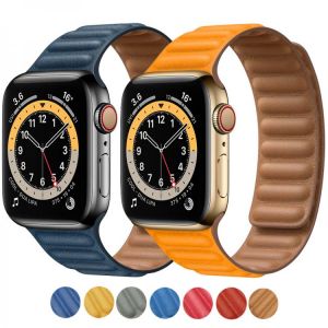 Leather Link For Apple watch 7 band 40mm 44mm 42mm 38mm 42 mm 1:1 Magnetic Loop bracelet iWatch series 7 6 5 4 3 SE strap