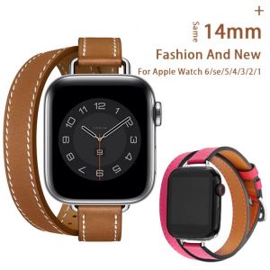 High Quality Double Tour leather Strap For Apple Watch band 42mm 44mm Series 6 Se 5 4 3 2 for Iwatch 6 38mm 40mm Fashion Correa