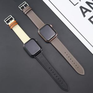 logo 100% Genuine Cow Leather loop Bracelet Band for Apple Watch 7 6 5 44mm 40mm 42mm 38mm Strap for iWatch 41mm 45mm Wristband