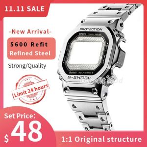 G-Refit DW5600/5610 GW5600E DW/GW5000 Stainless Steel Watchband Case/Bezel 5000 DW5035 Accessories with Tools Silver Black Strap