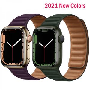 Original Leather Link Bracelet For Apple Watch Band Series 7 41mm 45mm Magnetic Loop band For iWatch 6 5 SE 44mm 40mm 38mm 42mm