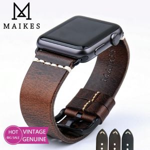 MAIKES Leather Strap Belt For Apple Watch Band 44mm 40mm 42mm 38mm Series 6 5 4 3 2 1 iWatch Vintage Oil Wax Leather Watchband