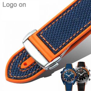 Nylon Rubber Watchband For Omega SEAMASTER PLANET OCEAN Men Deployant Clasp Strap Watch Accessorie Silicone Watch Bracelet Chain