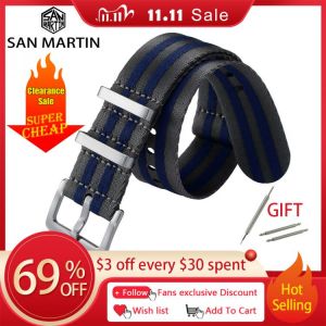 San Martin Watch Strap Nato Nylon Strap 20mm 22mm Universal Type Sports Troops Parachute Bag Watchband Pilot Military Watch Band