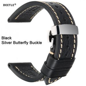 DEETLE Genuine Calfskin Leather Watchband 20mm 21mm 22mm 24mm Straps with Solid Automatic Butterfly Buckle Business Watch Band