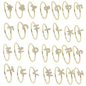 cz paved initials 26 Alphabet thin band midi women new name  classic letter finger ring