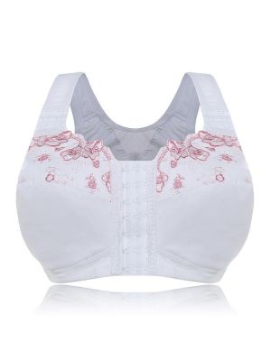 FULLGLADY Plus Size Embroidery Wireless Full Cup Front Closure Bra