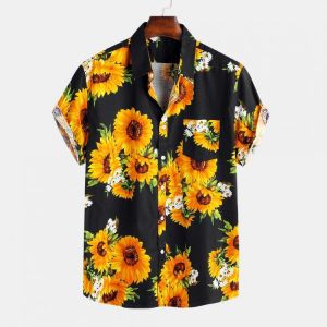 Mens Sunflower Printed 100% Cotton Fit Loose Causal Shirts