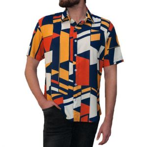 INCERUN Mens Geometric Printing Short Sleeve Fit Shirts