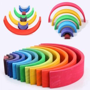 12Pcs Rainbow Semicircle Bridge Wooden Toy Children Stacker Educational Puzzle Toys