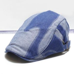 Unisex Denim Short Brim Distressed Blue Sunshade Peaked Cap Beret Hat
