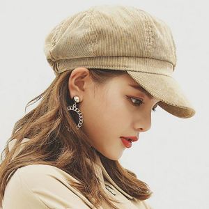 Womens Winter Corduroy Octagon Painter Beret Caps Leisure Outdoor Newsboy Peaked Cap
