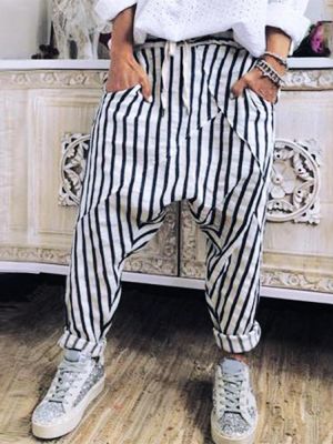 Women Casual Striped Elastic Waist Trouser Pants