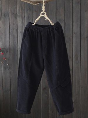 Women Casual Corduroy Pants Loose Elastic Waist Harem Trousers