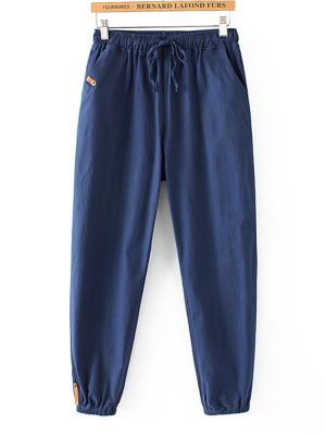 Casual Women Cotton Linen Elastic Waist Pants