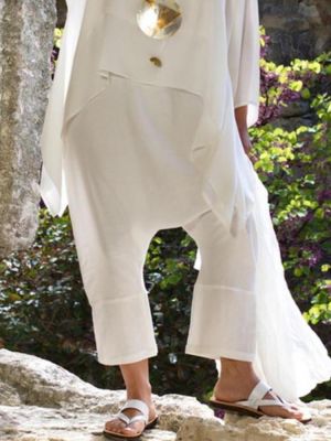 Women Vintage Cotton Linen High Waist Solid Color Harem Pants