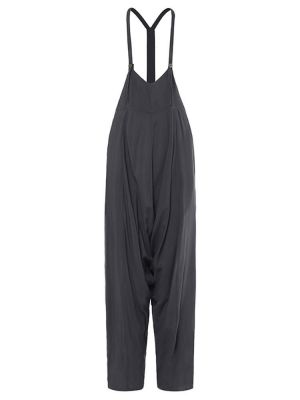 Women Sleeveless Straps Button Side Pocket Loose Jumpsuit