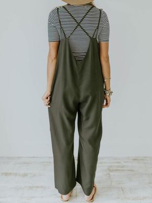 Women Casual Straps Cross Back Loose Overralls Jumpsuit