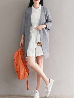 Casual Women Batwing Sleeve Pure Color Open Front Knit Cardigan