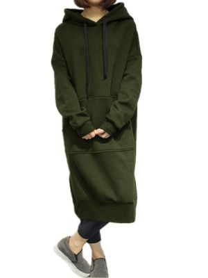 Plus Size Woman Long Sleeve Hoodies Pockets Sweatshirt Dress