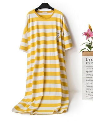 Summer Striped Sweet Loose Pattern Print Sleep Nightgown