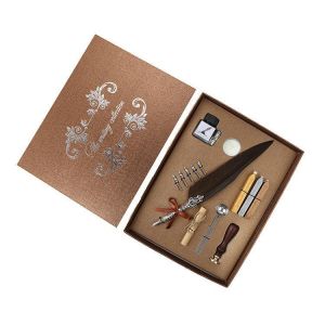 SP038 1 Set Retro Vintage Calligraphy Feather Dip Pen Writing Ink Set Stationery Quill Fountain Pen Creative Vintage Pen Gift for 