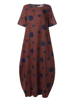 Polka Dot Print O-neck Loose Bohemian Long Maxi Dress