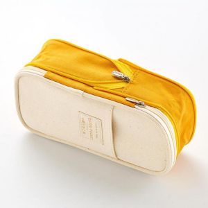 Kawaii Pencil Case Macaron Color Canvas Stretch Double Layer Large Capacity Pencil Box Cute Pencilcase Kids School Stationery