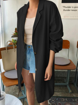 Women Solid Button Long Thin Coats Cardigans
