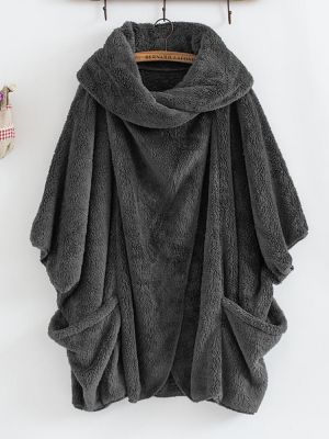 Women Batwing Sleeve Fleece Warm Outerwear Coats