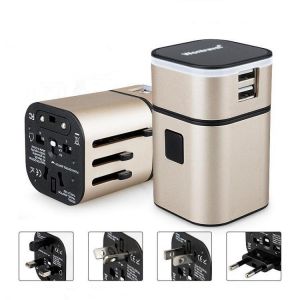 All in One Universal International Plug Adapter 2USB Ports World Travel AC Power Charger US UK AU EU