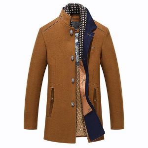 all in one place בגדי גברים Autumn Winter Casual Slim Fit Stand Collar Scarf Detachable Stylish Woolen Overcoat Jacket for Men