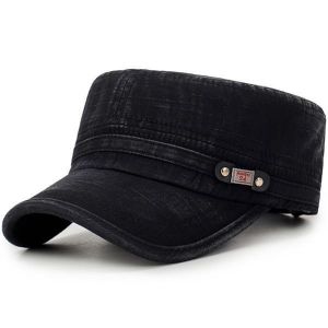 all in one place בגדי גברים Mens Washed Cotton Flat Top Hat Outdoor Sunscreen Military Army Peaked Dad Cap