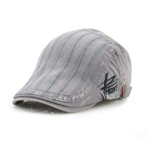 Unisex Cotton Embroidery Stripe Beret Hat Duckbill Golf Flat Buckle Visor Cabbie Cap For Men Women