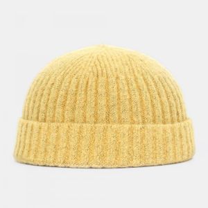 Men Women Solid Color Knitted Wool Hat Skull Cap Beanie Brimless Hats