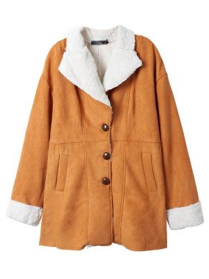 Casual Women Lapel Double Breasted Faux Wool Suede Coats