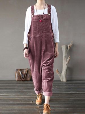 Corduroy Sleeveless Causal Side Pocket Jumpsuit